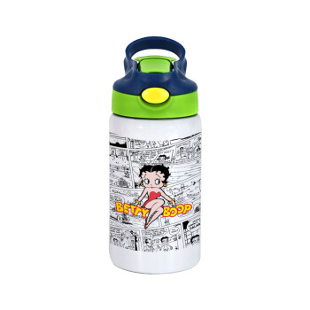 Betty Boop, Children's hot water bottle, stainless steel, with safety straw, green, blue (350ml)