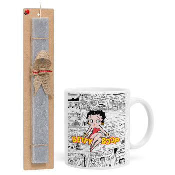 Betty Boop, Easter Set, Ceramic Cup (330ml) & Easter aromatic flat candle (30cm) (GRAY)