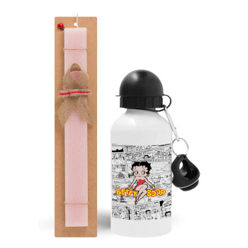 Betty Boop, Easter Set, metallic aluminum bottle (500ml) & aromatic flat Easter candle (30cm) (PINK)