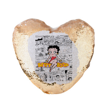 Betty Boop, Μαξιλάρι καναπέ καρδιά Μαγικό Χρυσό με πούλιες 40x40cm περιέχεται το  γέμισμα