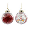 Transparent Christmas tree ball ornament with red filling 8cm