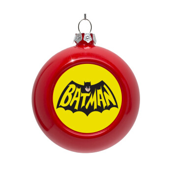 Batman classic logo, Στολίδι Χριστουγεννιάτικη μπάλα δένδρου Κόκκινη 8cm