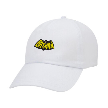 Batman classic logo, Adult Baseball Cap White 5-panel (POLYESTER, ADULT, UNISEX, ONE SIZE)