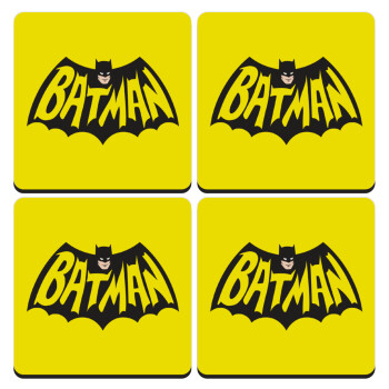 Batman classic logo, ΣΕΤ 4 Σουβέρ ξύλινα τετράγωνα (9cm)