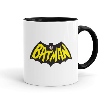 Batman classic logo, Κούπα χρωματιστή μαύρη, κεραμική, 330ml