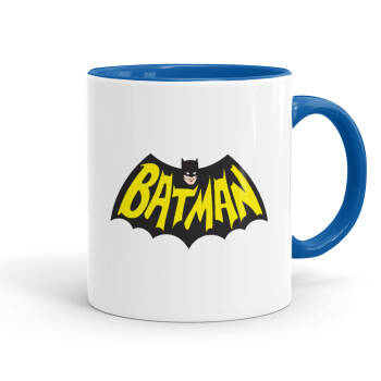 Batman classic logo, Κούπα χρωματιστή μπλε, κεραμική, 330ml