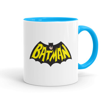 Batman classic logo, Κούπα χρωματιστή γαλάζια, κεραμική, 330ml