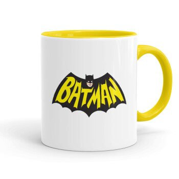 Batman classic logo, Κούπα χρωματιστή κίτρινη, κεραμική, 330ml