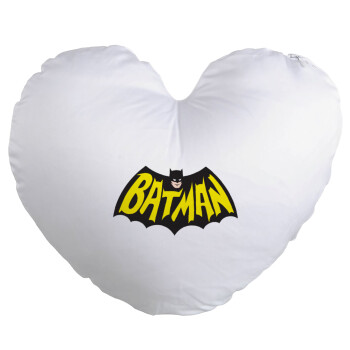 Batman classic logo, Μαξιλάρι καναπέ καρδιά 40x40cm περιέχεται το  γέμισμα