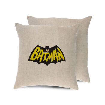 Batman classic logo, Μαξιλάρι καναπέ ΛΙΝΟ 40x40cm περιέχεται το  γέμισμα