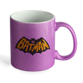 Batman classic logo, Κούπα Μωβ Glitter που γυαλίζει, κεραμική, 330ml