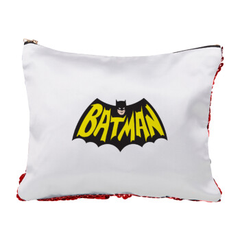 Batman classic logo, Red sequin cosmetic bag