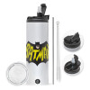 Travel Tumbler θερμό με διπλό καπάκι, μεταλλικό καλαμάκι και βούρτσα καθαρισμού (Ανωξείδωτο 304 Food grade, BPA free, 600ml)