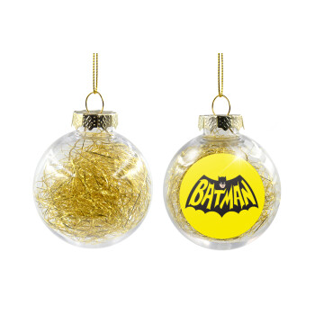 Batman classic logo, Transparent Christmas tree ball ornament with gold filling 8cm