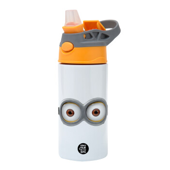 Minions, Children's hot water bottle, stainless steel, with safety straw, Orange/Grey (360ml) BPA-FREE