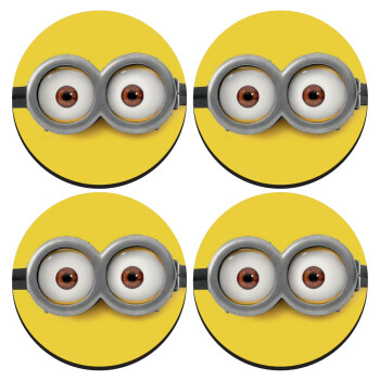 Minions, ΣΕΤ 4 Σουβέρ ξύλινα στρογγυλά (9cm)