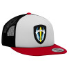 Adult Foam Flat Snapback with Mesh Red-White-Black (POLYESTER, ADULT, UNISEX, ONE SIZE)