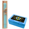 Easter Set, children's snack container BLUE & Easter aromatic flat candle (30cm) (TURQUOISE)