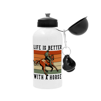 Life is Better with a Horse, Μεταλλικό παγούρι νερού, Λευκό, αλουμινίου 500ml