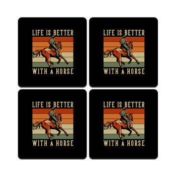 Life is Better with a Horse, ΣΕΤ 4 Σουβέρ ξύλινα τετράγωνα (9cm)