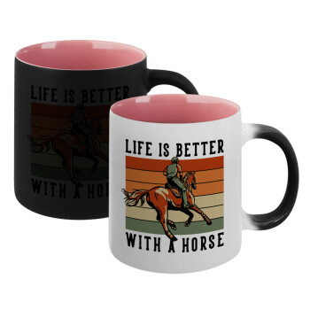 Life is Better with a Horse, Κούπα Μαγική εσωτερικό ΡΟΖ, κεραμική 330ml που αλλάζει χρώμα με το ζεστό ρόφημα