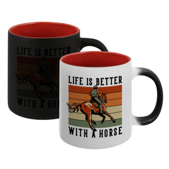 Life is Better with a Horse, Κούπα Μαγική εσωτερικό κόκκινο, κεραμική, 330ml που αλλάζει χρώμα με το ζεστό ρόφημα