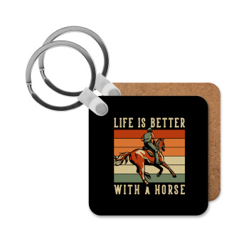 Life is Better with a Horse, Μπρελόκ Ξύλινο τετράγωνο MDF