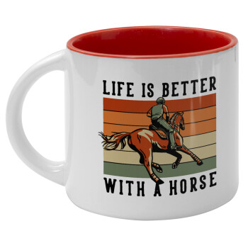 Life is Better with a Horse, Κούπα κεραμική 400ml Λευκή/Κόκκινη