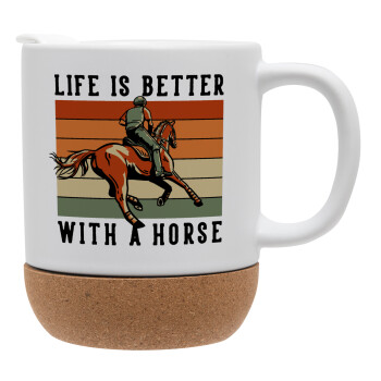 Life is Better with a Horse, Κούπα, κεραμική με βάση φελού και καπάκι (ΜΑΤ), 330ml (1 τεμάχιο)