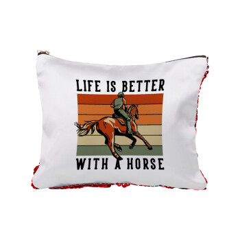 Life is Better with a Horse, Red sequin cosmetic bag