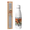 Easter Set, metallic stainless thermos bottle (500ml) & scented flat Easter candle (30cm) (GRAY)