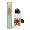 Easter Set, metallic aluminum water bottle (500ml) & scented flat candle (30cm) (TURQUOISE)