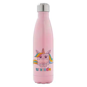 Unicorns cube, Metal mug thermos Pink Iridiscent (Stainless steel), double wall, 500ml