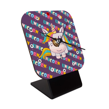 Unicorns cube, Επιτραπέζιο ρολόι ξύλινο με δείκτες (10cm)