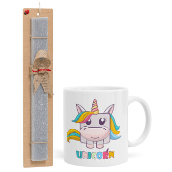 Unicorns cube, Easter Set, Ceramic Cup (330ml) & Easter aromatic flat candle (30cm) (GRAY)