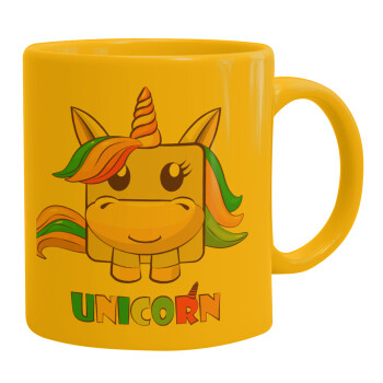 Unicorns cube, Ceramic coffee mug yellow, 330ml