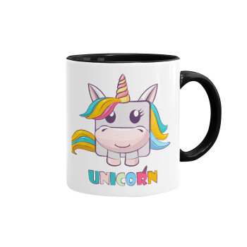 Unicorns cube, Κούπα χρωματιστή μαύρη, κεραμική, 330ml