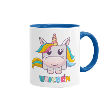 Unicorns cube, Κούπα χρωματιστή μπλε, κεραμική, 330ml