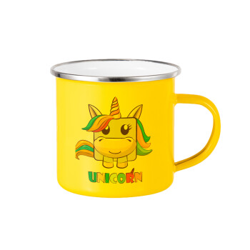 Unicorns cube, Yellow Enamel Metallic Cup 360ml