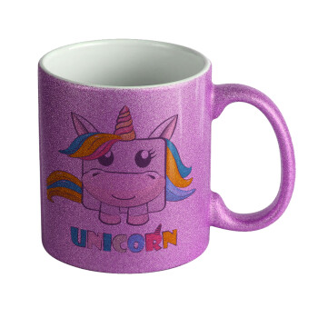 Unicorns cube, Κούπα Μωβ Glitter που γυαλίζει, κεραμική, 330ml