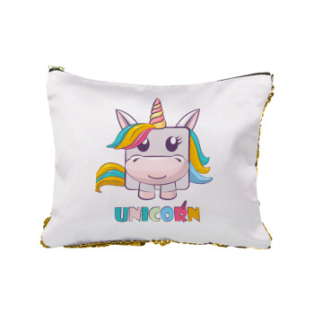 Unicorns cube, Sequin Gold Pouch Cosmetic Bag