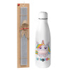 Easter Set, metallic stainless thermos bottle (500ml) & scented flat Easter candle (30cm) (GRAY)