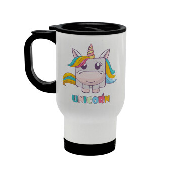 Unicorns cube, Stainless steel travel mug with lid, double wall white 450ml