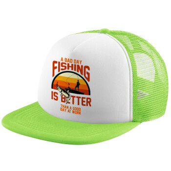 A bad day FISHING is better than a good day at work, Καπέλο Soft Trucker με Δίχτυ Πράσινο/Λευκό