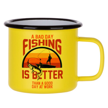 A bad day FISHING is better than a good day at work, Metallic enamel MATT Yellow cup 360ml