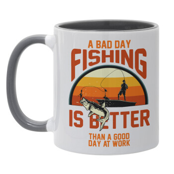 A bad day FISHING is better than a good day at work, Mug colored grey, ceramic, 330ml