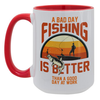 A bad day FISHING is better than a good day at work, Κούπα Mega 15oz, κεραμική Κόκκινη, 450ml