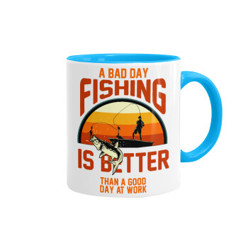 A bad day FISHING is better than a good day at work, Mug colored light blue, ceramic, 330ml