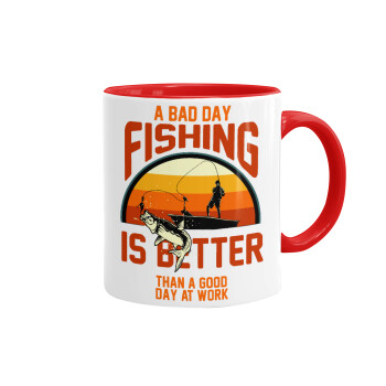 A bad day FISHING is better than a good day at work, Mug colored red, ceramic, 330ml