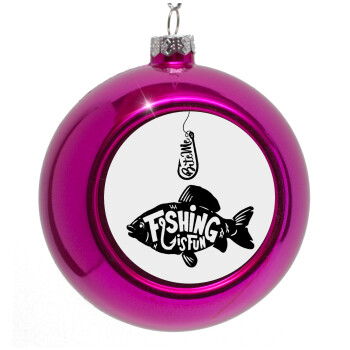 Fishing is fun, Purple Christmas tree ornament bauble 8cm